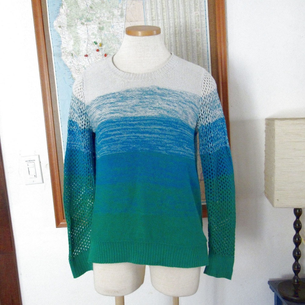 Ombre Striped Sweater Cotton Knit Pullover Medium